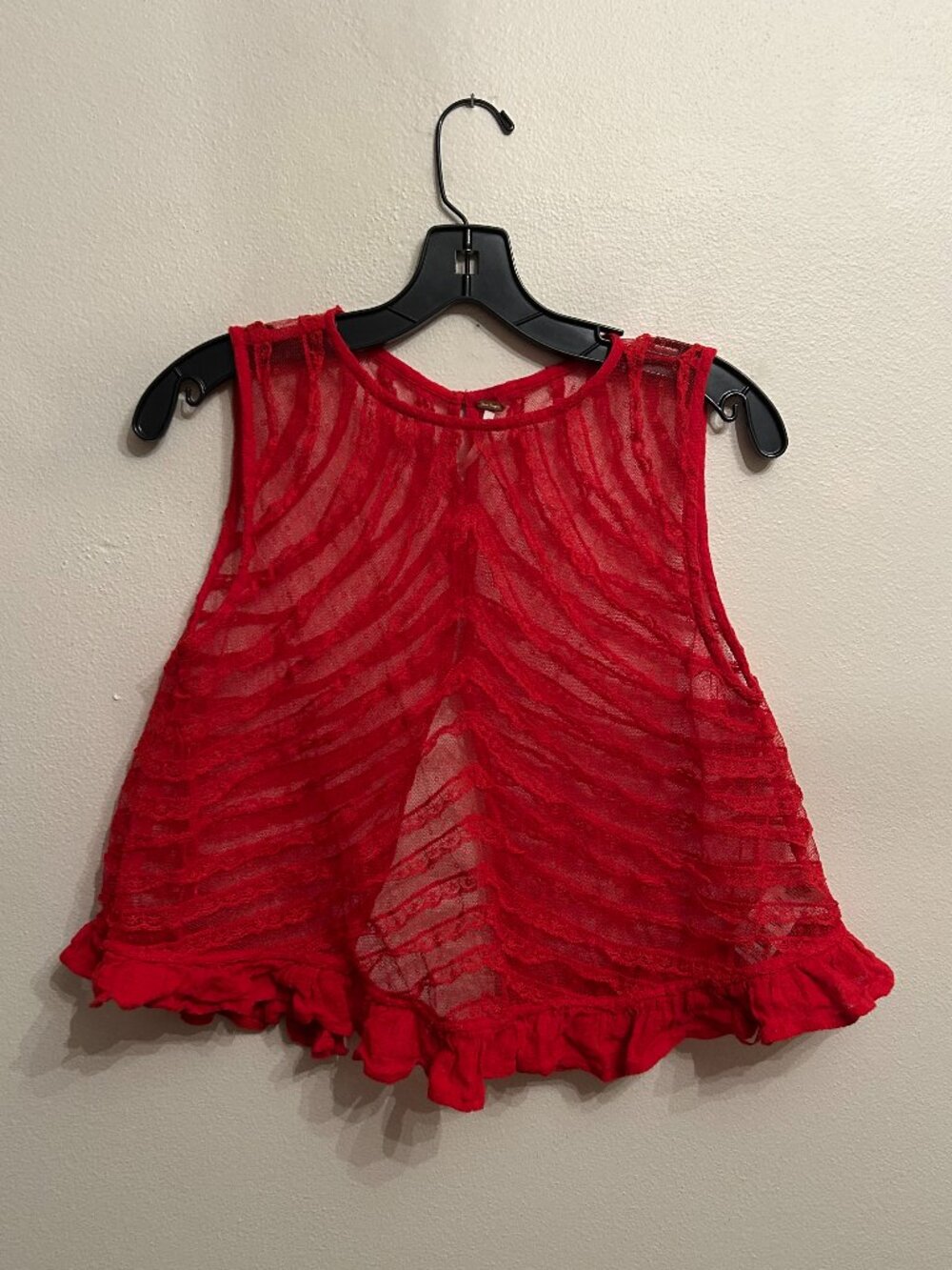 Free People Sheer Lace Red Tank Top W Size S